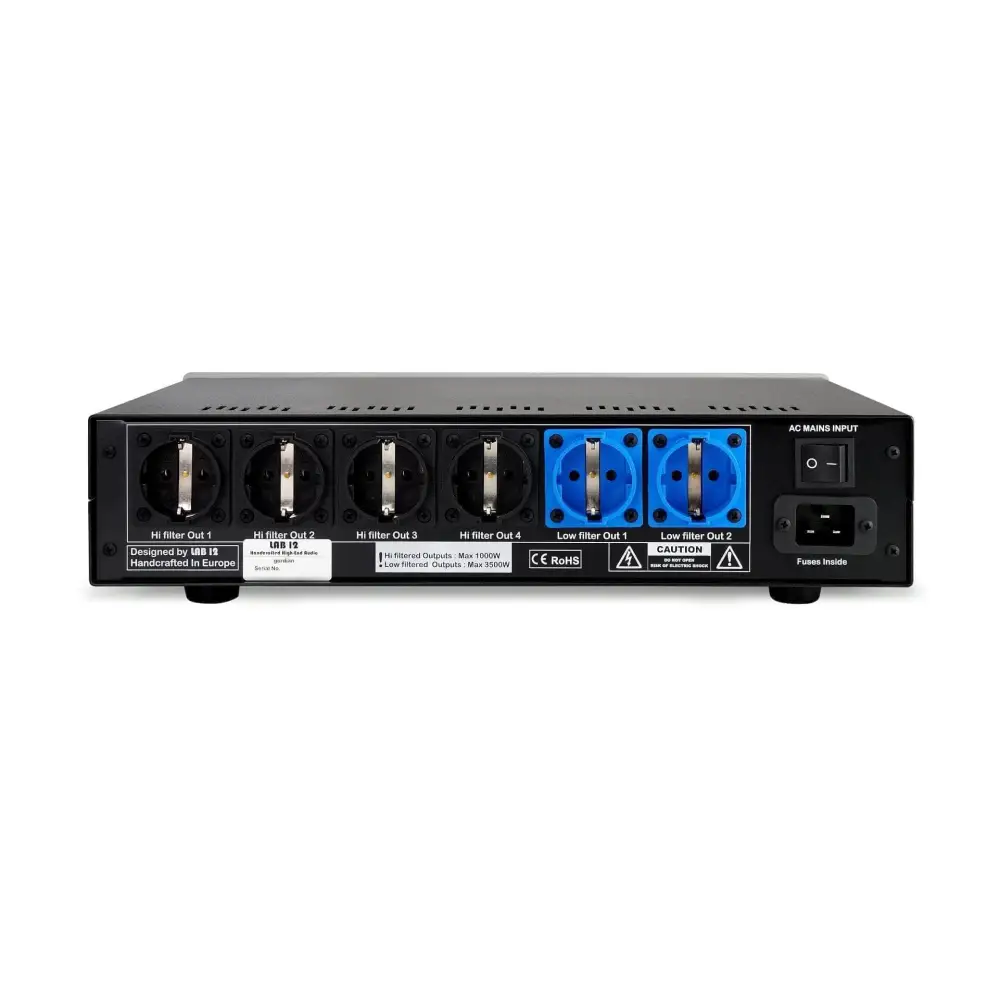 Schwarzer LAB12 GORDIAN intelligenter Netzfilter mit Powerline-Filter und mehreren Outlets
