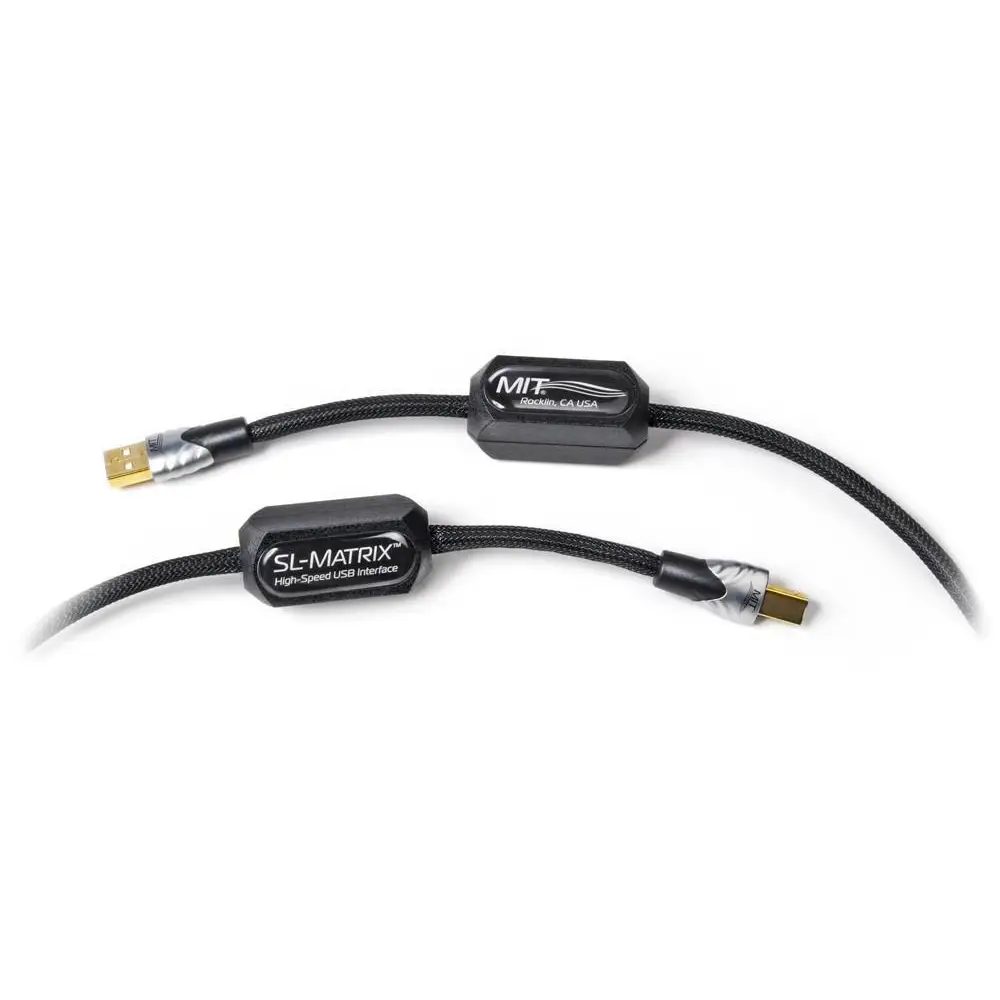 Zwei schwarze geflochtene MIT Cables SL- Matrix USB Referenzkabel mit Signalmodulen