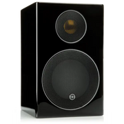 Glossy schwarzer Monitor Audio Radius 90 Zwei-Wege-Regallautsprecher mit Metallgittern für besten Klang