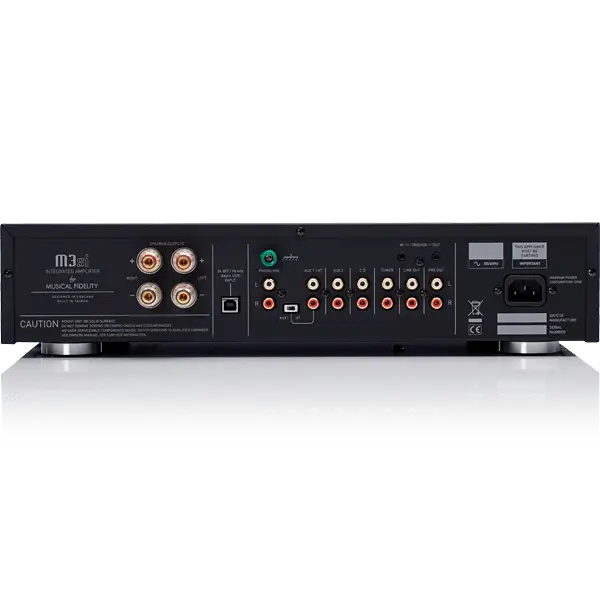 Rückansicht des Musical Fidelity M3si Vollverstärkers mit vielfältigen Anschlussmöglichkeiten
