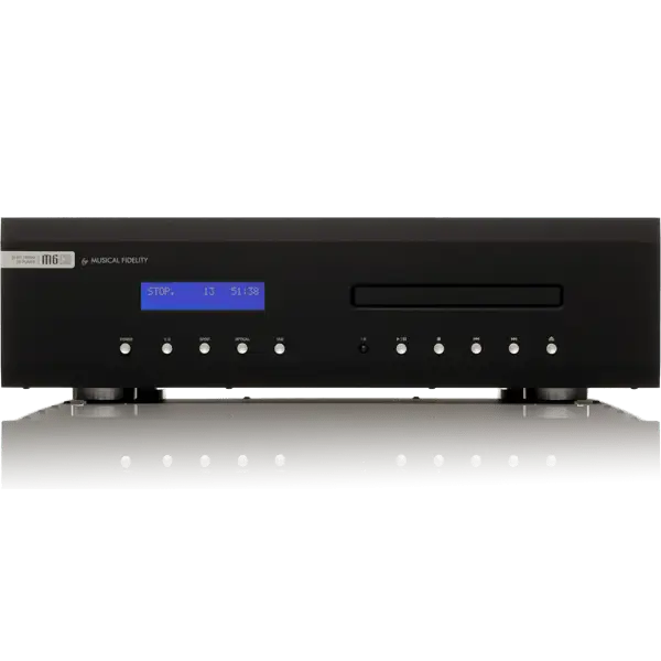 Black Musical Fidelity M6 SCD CD DAC mit blauer Digitalanzeige und RCA coaxial sowie Toslink Optical Anschlüsse