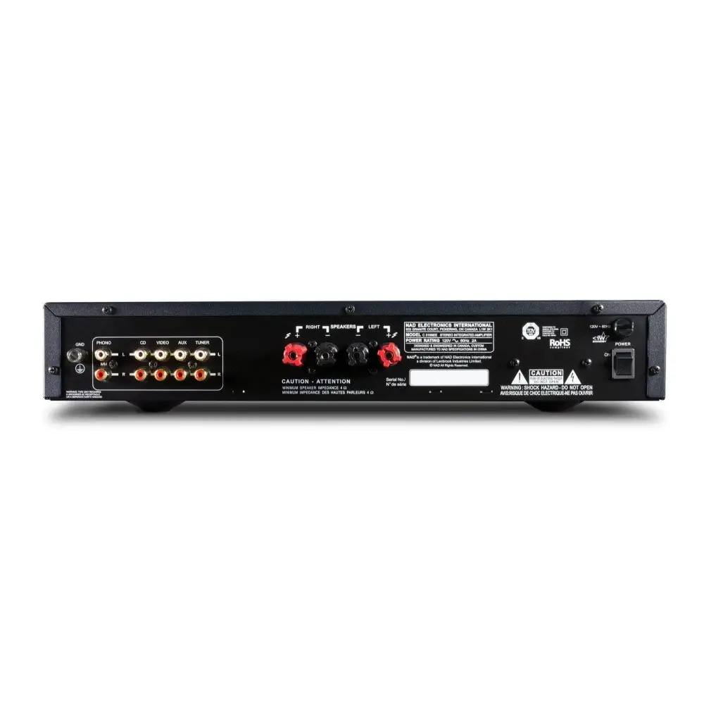 Rückansicht des NAD C 316BEE V2 Stereoanlage mit Audioanschlüssen, bester Klang, Hifi