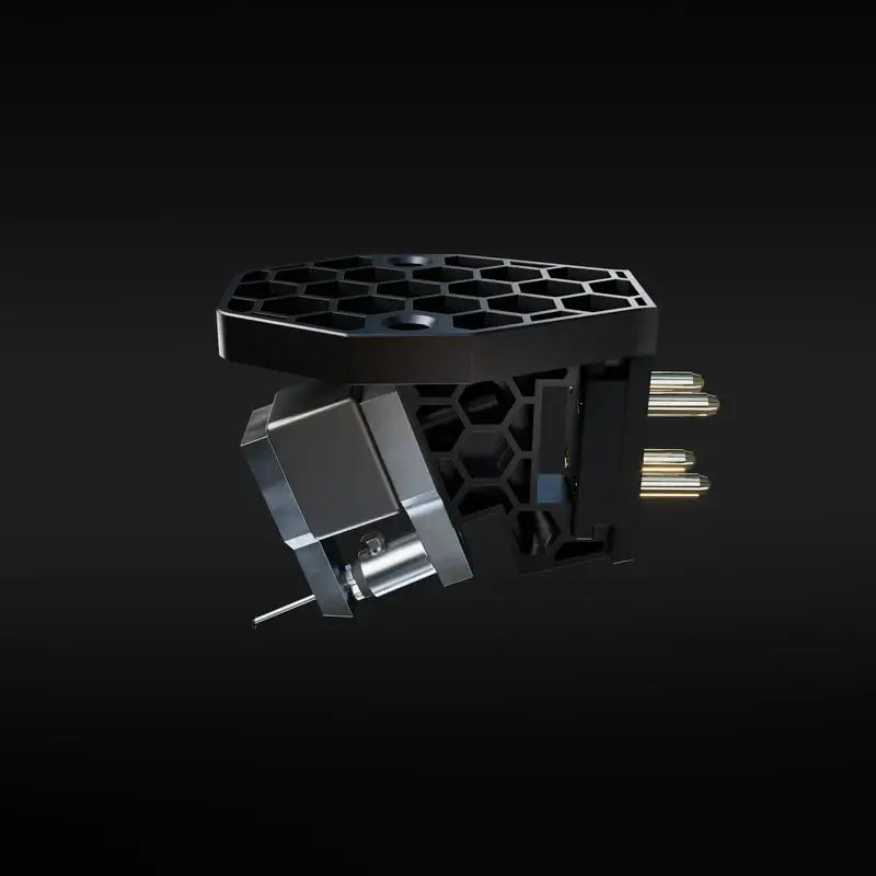 Ortofon MC X30 black honeycomb-patterned tonearm with metallic silver head and gold-colored pins for audiophile use