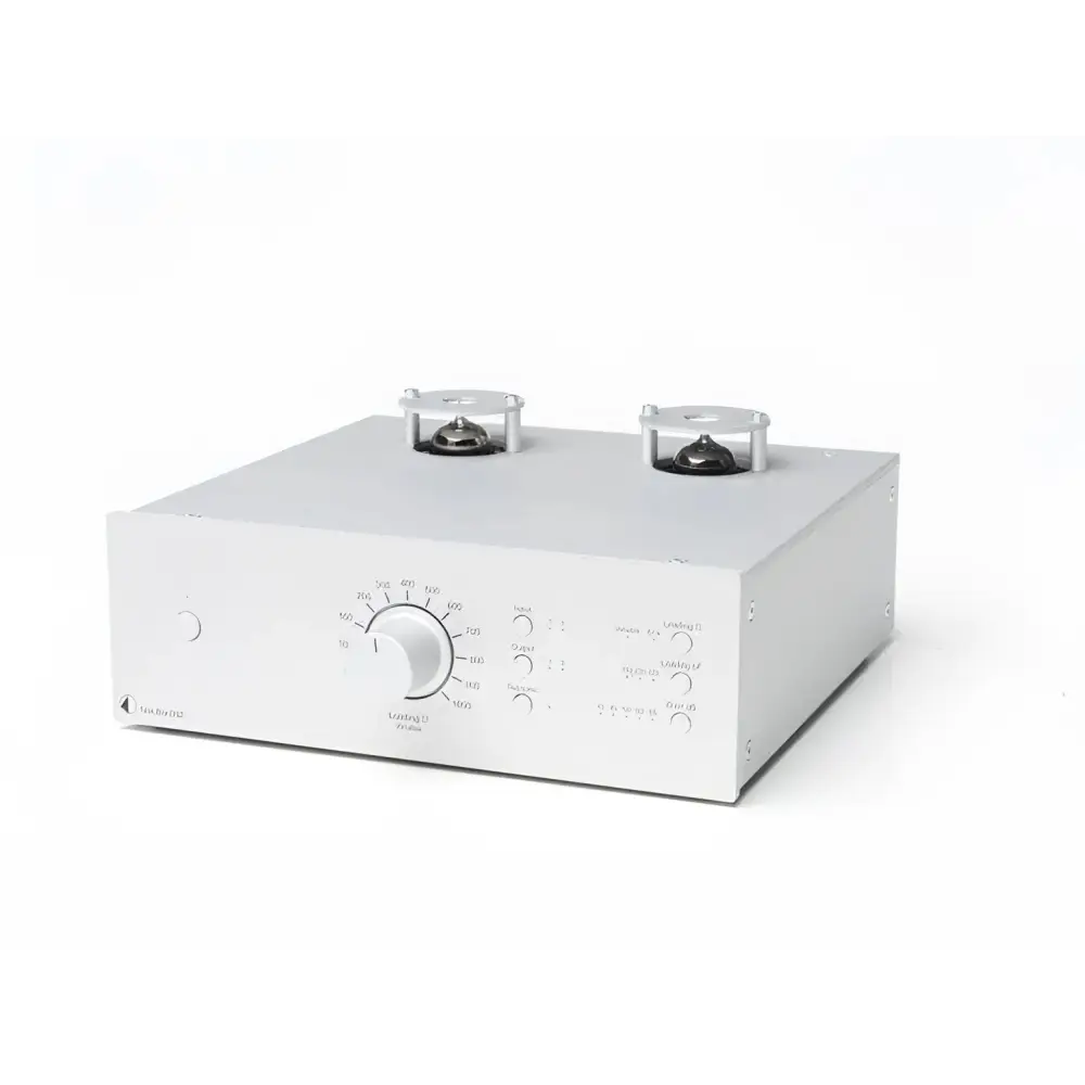 Hochwertiger Silver Audio Preamplifier mit sichtbaren Vakuumröhren für besten Klang