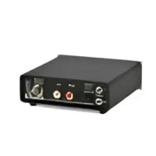 Schwarzer Audio-Interface Pro-ject Tunerbox S mit RCA- und 1/4-Zoll-Ausgängen