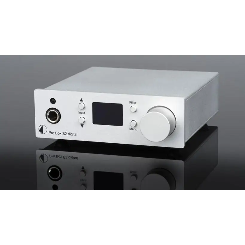 Silbernes Digital-Audio-Component mit Kopfhöreranschluss, Display und Bedienelementen für Project PreBox S2 Digital, 24bit 192kHz