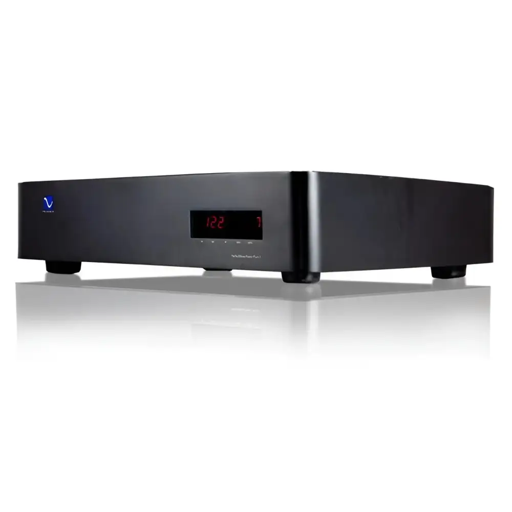 Schwarzes rechteckiges Power Plant Audio-Gerät mit rotem Digitaldisplay für PS-AUDIO P3