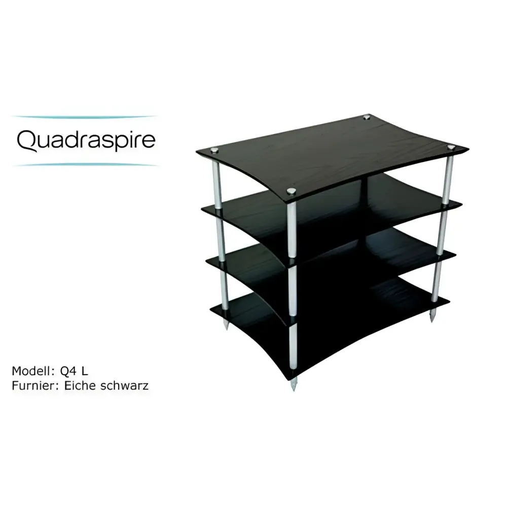 Schwarzes Vier-Ebenen Audio Equipment Rack mit gebogenen Regalen von Quadraspire Hifi Möbel