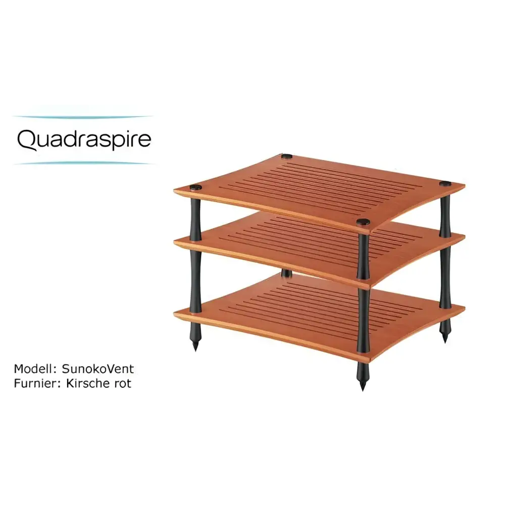 Drei-Stockwerke Kirschholz Audio Rack mit schwarzen Ständern von Quadraspire Hifi Möbel