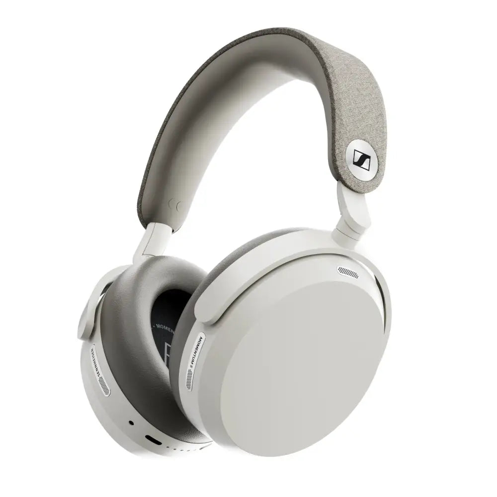 Sennheiser momentum 4 wireless over-ear kopfhörer in weiß und grau mit hybride adaptive anc und fabric headband
