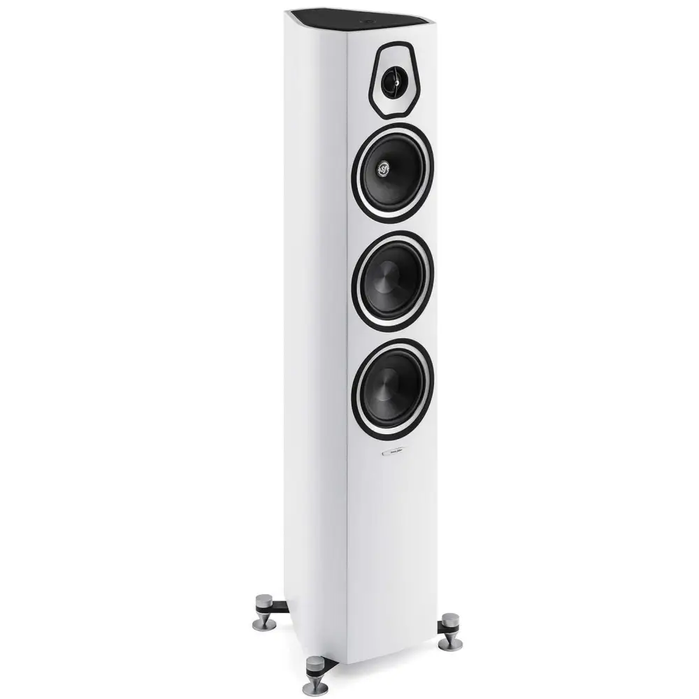 Weiße freistehende Sonus Faber Sonetto 3 Paar Lautsprecher mit mehreren Treibern