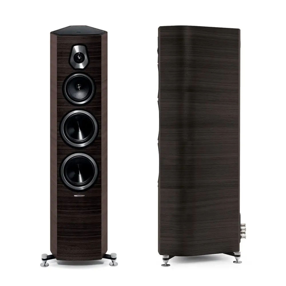 Sonus Faber Sonetto 5 Paar zweitgrößte Modell, dunkle Holz Standlautsprecher mit mehreren Treibern