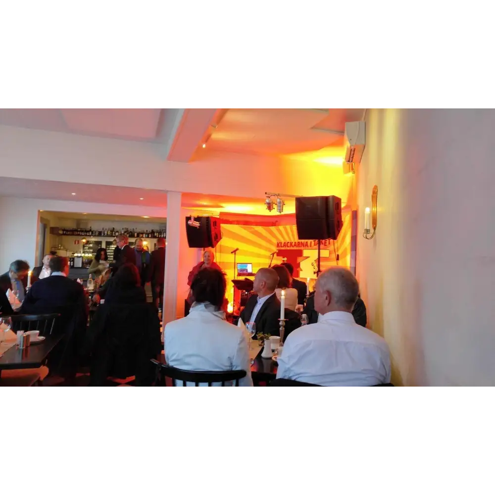 Indoor-Veranstaltungsraum mit Bandperformance und Gästen, bester Klang mit Supra Cables