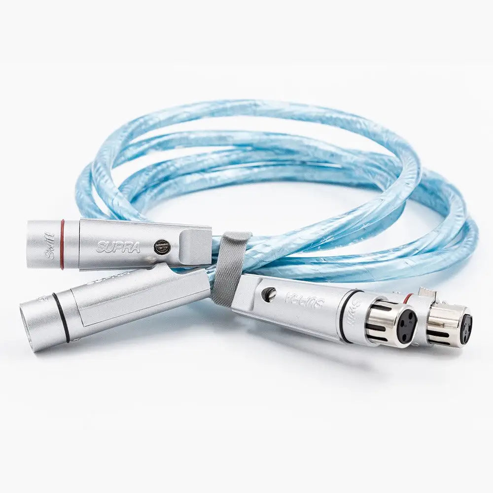Supra sword-ixlr excalibur rhodium 1,5 m bifilar gewickelte hellblaue hifi xlr 3-polig audiokabel mit metallischem finish