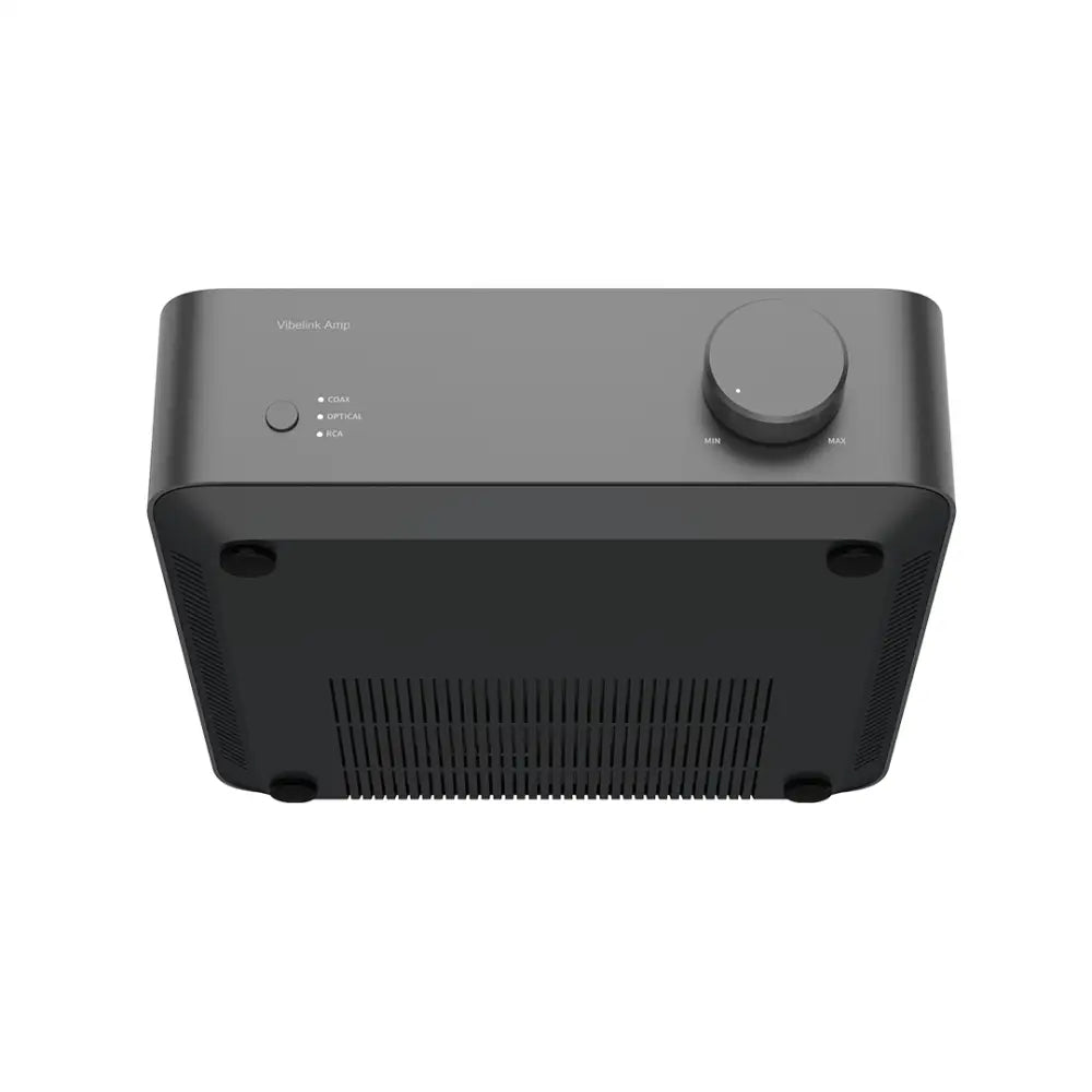 Schwarzer wiim vibelink amp audio receiver mit mattfinish, kreisförmigem lautstärkeregler und eingangswahltasten
