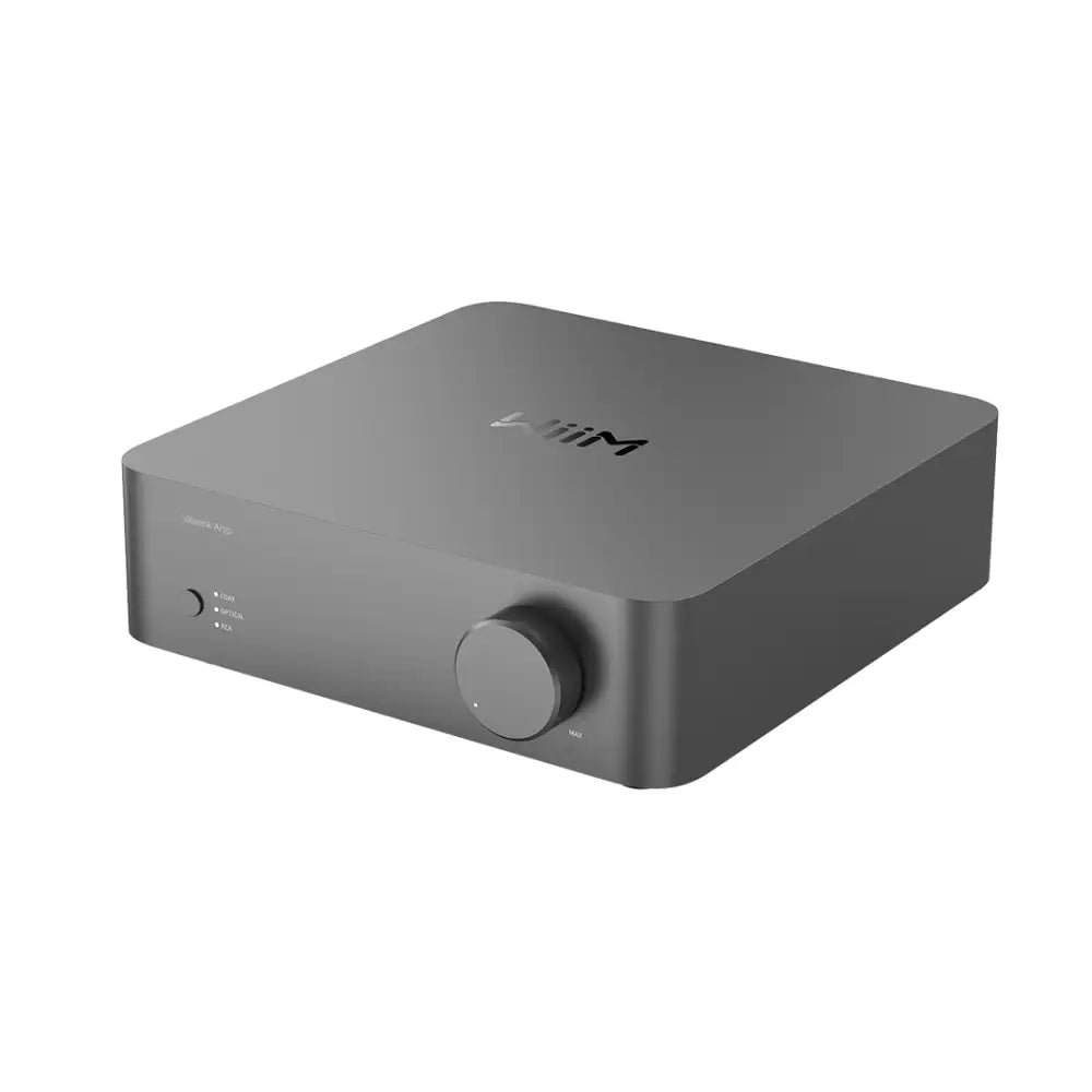 Dieser wiim vibelink amp ist ein dunkler grau matter ess 9039q2m verstärker mit minimalistischem design und großem volumenknopf