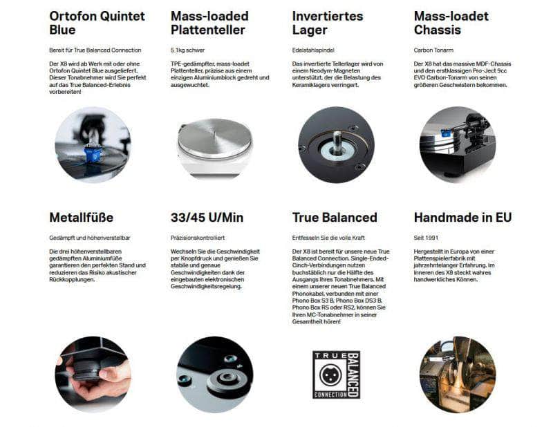 Pro-ject Audio Plattenspieler Pro-Ject Audio X8 Evo High Gloss Black Super Pack Quintet Blue