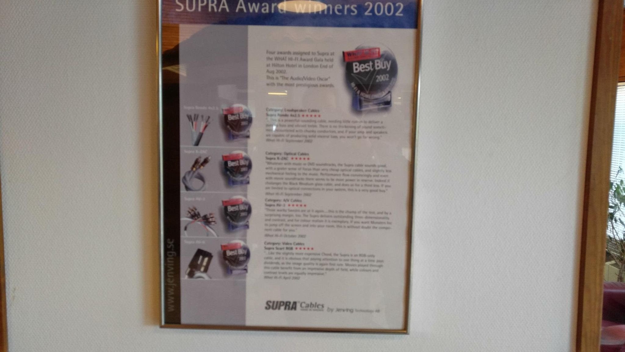 Supra ZUBEHÖR zur KLANG- und BILDOPTIMIERUNG Supra Cables Schweden 40 Jahre Feier und Schulung